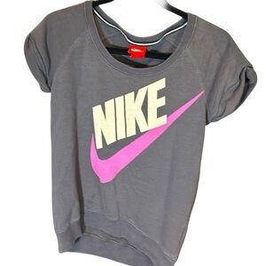 Nike Grey w Pink Check, Swoop Neck, Cuffed S Slv, Sweater T-Shirt